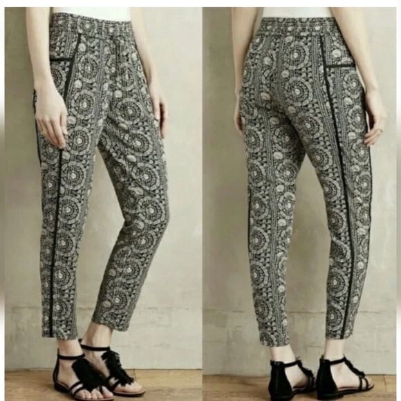 Anthropologie HEI HEI Pants Joggers Black Harem Floral Boho Elastic Waist Small - Picture 1 of 11